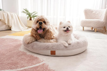 Round Donut Dog Bed – Luxury Orthopedic Dog Beds with Memory Foam – Calming Bolster Pet Bed, Water-Resistant, Washable Plush Cover, Premium Zipper – Small Dogs & Cats (21 Inches)