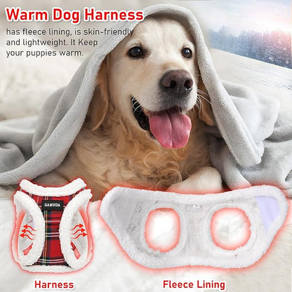 GAMUDA Small Dog Harness Collar and Leash Set, Step in No Chock No Pull Soft Mesh Adjustable Dog Vest Harnesses Plaid Reflective for Dogs Puppy Cats Kitten Rabbit (Warm Red, XS)
