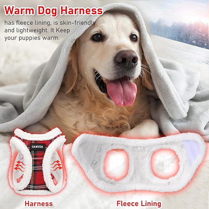 GAMUDA Small Dog Harness Collar and Leash Set, Step in No Chock No Pull Soft Mesh Adjustable Dog Vest Harnesses Plaid Reflective for Dogs Puppy Cats Kitten Rabbit (Warm Red, XL)