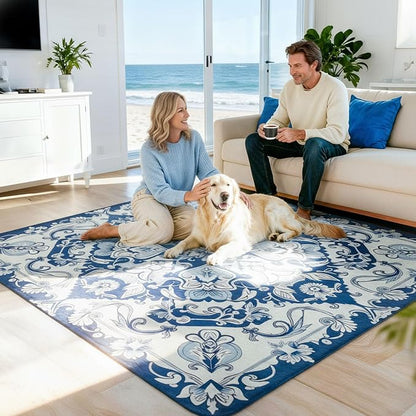 FXW Washable Pee Pads for Dogs, Puppy Pads with Super Absorbent, Specifically Designed for Rollick/Homeplus 24inch 8 Panels Dog Playpen, 63" Square, Mandala Blue, 1 Pack