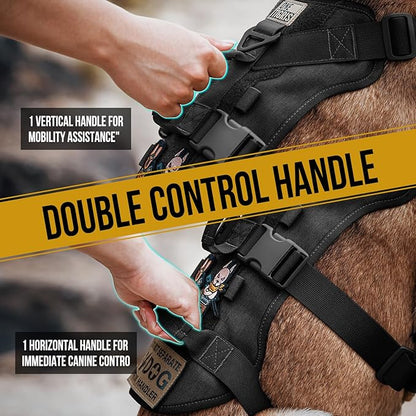 OneTigris Escape Proof Dog Harness, No Pull Dog Harness with Handles, Tactical Multi-Use Support Dogs Harnes for Large Dogs Everyday Wear Walking Hiking Training (Black, Medium)