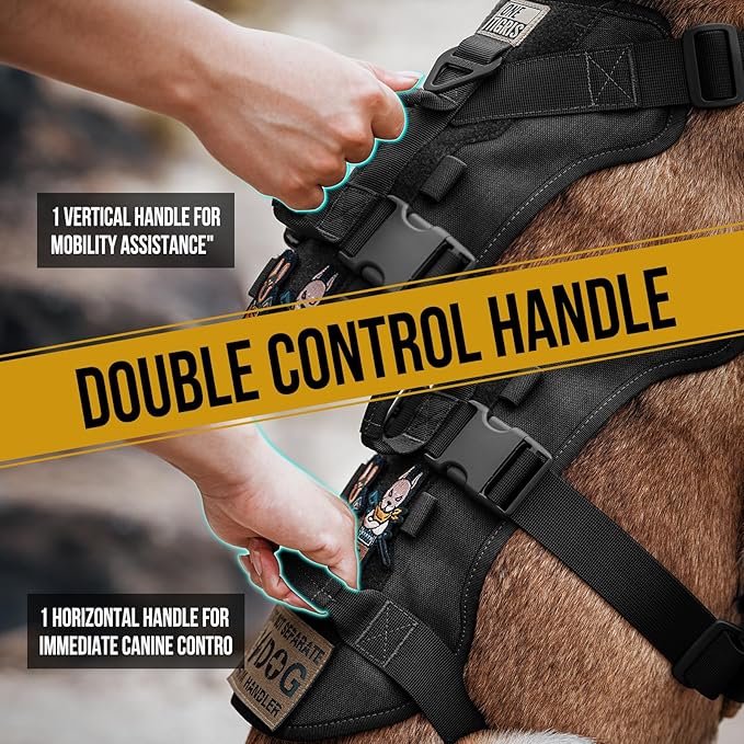 OneTigris Escape Proof Dog Harness, No Pull Dog Harness with Handles, Tactical Multi-Use Support Dogs Harnes for Large Dogs Everyday Wear Walking Hiking Training (Black, Large)
