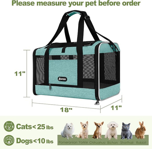 GAPZER Cat Carrier 18"x11"x11" TSA Approved Ventilated Top Open Softsided Pet Air Travel Bag, Small Animal Basic Crate Shih Tzu Dog Kennel Carry Case, 4-Mesh-Side Kitty Carry on up to 20lbs Teal