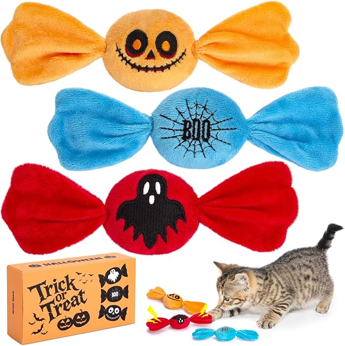 Retro Shaw Cat Toys,Kitty Bundle Candy Catnip Toys with Crinkle Sound Inside,3PCS Sweet Treats Cat Toy, Trick or Treat for Kitten Toys,Interactive Indoor Kitty Kicker for All Breeds