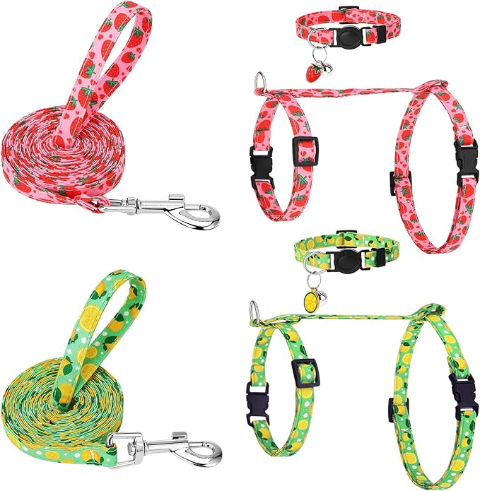 2 Pack Cat Harness and Leash, Escape Proof Adjustable Cat Harness with Leash Collar, Lightweight Soft and Comfortable, for Small Medium Cats Safe Walking and Travel