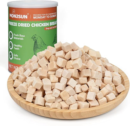 MON2SUN Freeze Dried Chicken Cat and Dog Treats, Single Ingredient Natural and Healthy Dog Snacks, High Protein Training Treats & Food Topper, 6oz