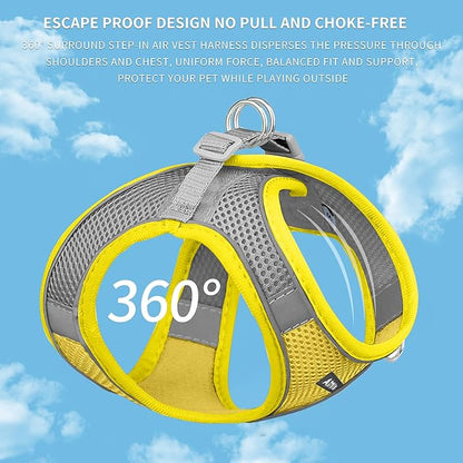 AIITLE No Pull Dog Harness and Leash Set, Step in Adjustable Dog Harness with Padded Vest for All Weather, Dog Leash with Soft Padded Handle, Easy to Put on Small and Medium Dogs Yellow S