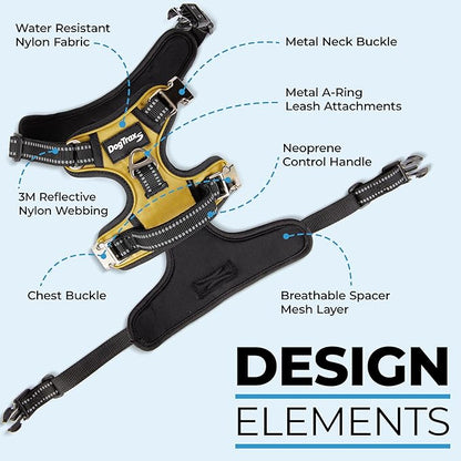 DogTraxs - Step-in Dog Harness - for Extra Large Dogs - Soft Padding & Reflective Trim - Adjustable No Pull Through Design - Control Handle - Top & Front Clip Durable - Biscuit Brown