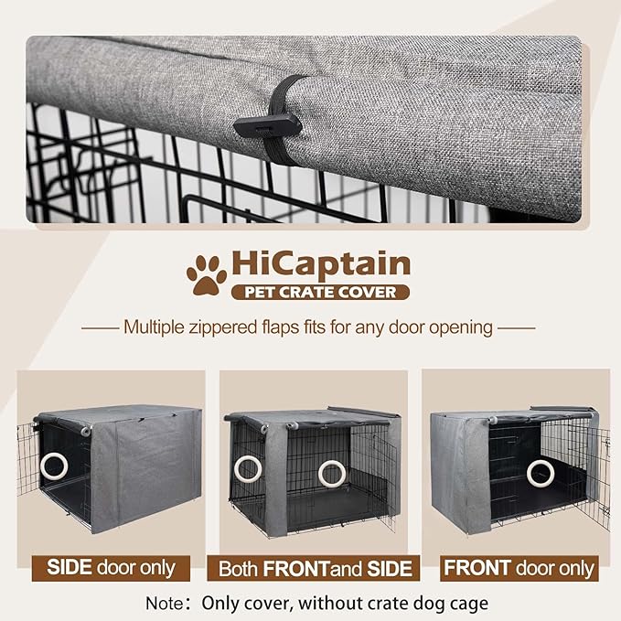 HiCaptain Breathable Dog Crate Cover 30 Inch, Durable Heavy Duty Kennel Cover, Dual Zippered Panels, Windproof Waterproof UV-Resistant(Grey)