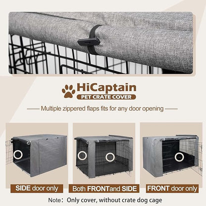 HiCaptain Breathable Dog Crate Cover 36 Inch, Durable Heavy Duty Kennel Cover, Dual Zippered Panels, Windproof Waterproof UV-Resistant(Grey)