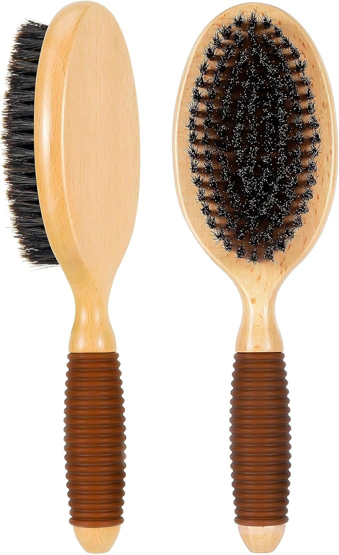 GROOMAGE Boar Bristle Pet Brush for Short Haired Dogs and Cats, Dog Cast Hair Brush for Shedding with Beech Wood Handle and Non-Slip Rubber