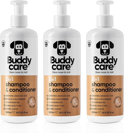 2in1 Dog Shampoo & Conditioner by Buddycare | Coconut Scented | with Aloe Vera and Pro Vitamin B5 (50.72oz)