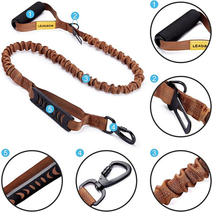 6FT Highly Reflective Heavy Duty Elastic Bungee Medium and Large Dog Leash Shock Absorbing with Comfortable Padded Handle and Traffic Handle Suitable for Training