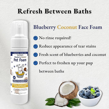 Showseason Blueberry-Coconut Pet Face Foam Cleanser for Dogs and Cats 8.5 oz. | No Rinsing Required, Easy Cleaning, Biodegradable and Non-Toxic, Made in The USA