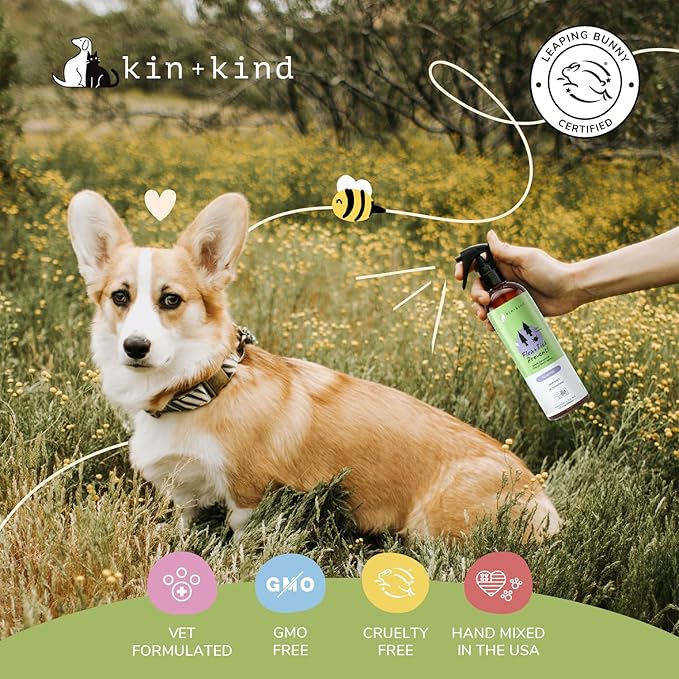 kin+kind Flea and Tick Prevention for Dogs – Plant Based Flea Spray with Rosemary, Lemongrass & Cedarwood Oil – Pet Supplies for Bugs and Pests – Flea & Tick Pet Spray Prevention - Lavender 32 fl oz