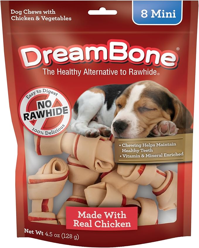 DreamBone Mini Chews, Made with Real Chicken and Vegetables, Rawhide Free Dog Chews, 8 Count