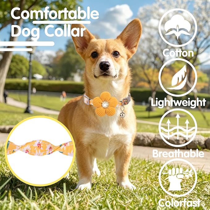 Small Dog Collar with Flower, Puppy Collar for Girl Dog Collars for Small Dogs Cute Dog Collar with Bell, Adjustable Length