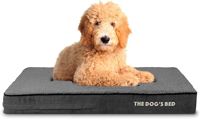 The Dog’s Bed Orthopedic Memory Foam Dog Bed, Large Grey Plush, Pain Relief for Arthritis, Hip & Elbow Dysplasia, Post Surgery, Lameness, Supportive, Waterproof Washable Cover, Veterinary Approved