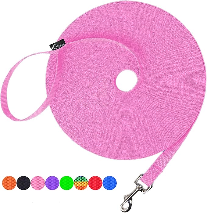 Hi Kiss Dog/Puppy Obedience Recall Training Agility Lead - 15ft 20ft 30ft 50ft 100ft Training Leash - Great for Training, Play, Camping, or Backyard - Pink 100ft