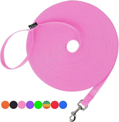 Hi Kiss Dog/Puppy Obedience Recall Training Agility Lead - 15ft 20ft 30ft 50ft 100ft Training Leash - Great for Training, Play, Camping, or Backyard - Pink 15ft