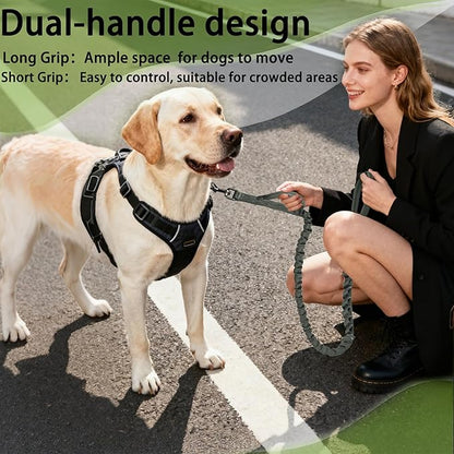 Reflective Heavy-Duty Dog Leash Adjustable 4–5 ft Shock-Absorbing Leash with Padded Handle & Traffic Handle, Equipped with 360° Tangle-Free Metal Clasp, Suitable for All Dog Sizes (Olive Green)