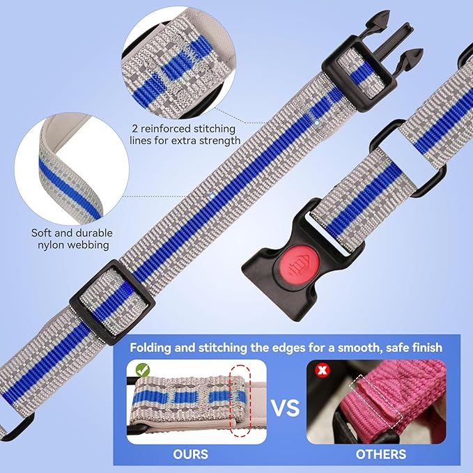 Martingale Collar for Dogs,Soft Neoprene Padded Reflective Martingale Collar and Leash Set Safety Buckle Nylon Martingale Collar for Small Dogs(Blue&S)