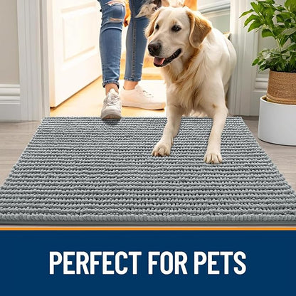 OLANLY Dog Door Mat for Muddy Paws 44x32, Ultra Absorbent Chenille Mud Doormat, Non-Slip Washable and Dirt Trapping Doormat for Indoor Entryway, Quick-Dry Indoor Pet Bed Mats for Dogs, Grey