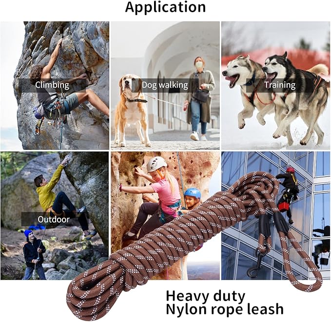 Long Dog Leash for Training 15Ft-Reflective Nylon Rope with Swivel Hook-Recall Agility Lead for Large Small Medium Dogs Outside Walking Hiking-Brown Diam 1/2"