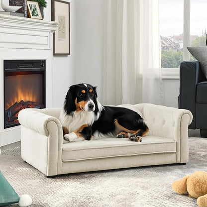 KEIKI 39" Dog Bed for Medium and Large Dogs, Elevated Pet Sofa Bed, Durable Elevated Dog Couch Bed with Legs, Beige