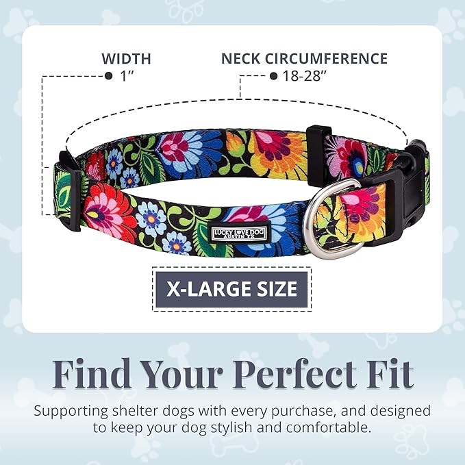 Lucky Love Dog - Adjustable Dog Collar with Easy Click Buckle for Large Ones, Durable, & Comfortable for Male & Female Dogs, Pet Collar for Puppies & Adult Dogs - Blackbird, Extra Large