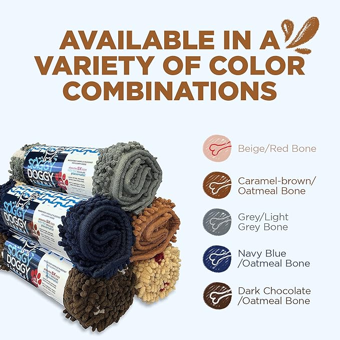 Soggy Doggy Slopmat - Caramel Brown/Oatmeal Bone - 18” x 24″ - Water Absorbing Door Mat for Muddy Paws and Food/Water Bowls - Microfiber Chenille Small Doormat - Machine Washable
