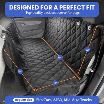 4Knines Dog Backseat Cover with Hammock for Cars, SUVs, and Trucks – Waterproof Layers, Nonslip Seat Protector, Durable Nylon Clips, K9 Shield with Heavy Duty Thread, (Regular, Tan)