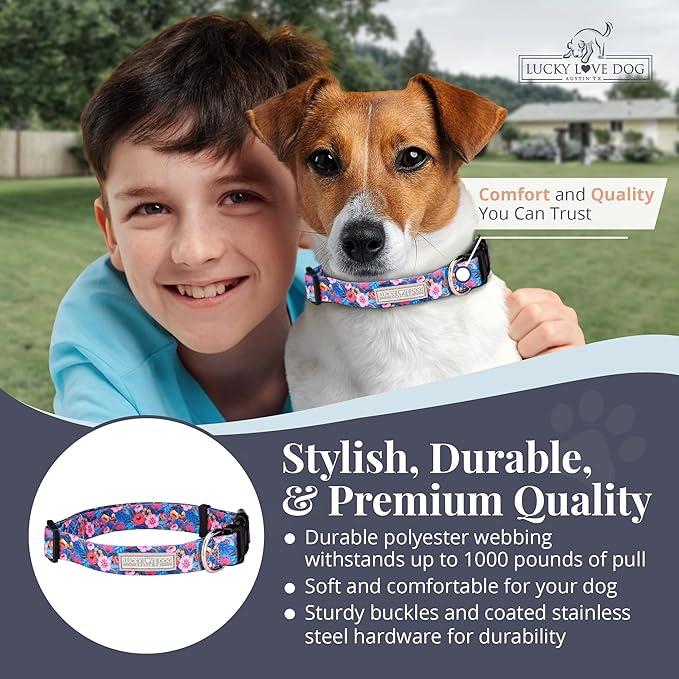 Lucky Love Dog - Adjustable Dog Collar with Easy Click Buckle for Small Dogs, Durable, & Comfortable Collar for Male & Female Dogs, Pet Collar for Puppies & Adult Dogs - Zuzu, Small