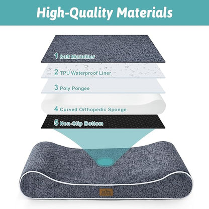 Orthopedic Dog Bed for Large Dogs up to 90 lbs - Removable Washable Cover with Waterproof Lining & Non-Skid Bottom, Cotton-Polyester Blend Boat-Shaped Lounger Mattress, L(45x30x6in), Blue