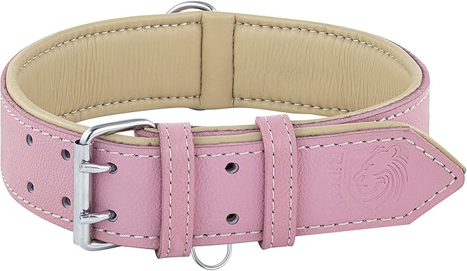 Riparo Pink Dog Collar, Dog Collar for Large Dogs, Leather Dog Collar (XL: 1.75" Wide for 21”-25” Neck, Pink)
