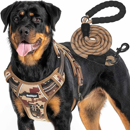 Beebiepet Heavy Duty Tactical Dog Harness for Large Dogs, No Pull Adjustable Pet Harness Reflective Service Training Easy Control Pet Vest Military K9 Working Dog Harnesses- Large, Desert Camo