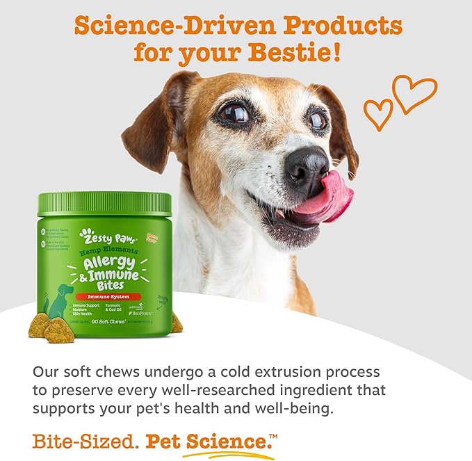 Zesty Paws Dog Allergy Relief - Anti Itch Supplement - Omega 3 Probiotics for Dogs - Salmon Oil Digestive Health - Soft Chews for Skin & Seasonal Allergies - with Epicor Pets – Hemp - 90 Count…