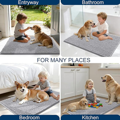 OLANLY Dog Door Mat for Muddy Paws 30x20, Ultra Absorbent Chenille Mud Doormat, Non-Slip Washable and Dirt Trapping Doormat for Indoor Entryway, Quick-Dry Indoor Pet Bed Mats for Dogs, Light Grey