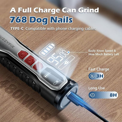 FuzzyFix Dog Nail Grinder, Nail Clippers with LED Light, USB Rechargeable Electric Dog Nail Trimmer 5-Speed Paws Grooming & Smoothing for Large Medium Small Dogs Cats Pet