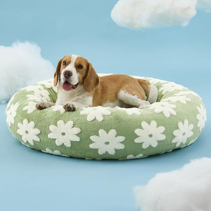 Lesure Shown on TV Donut Dog Beds Large Sized Dog - Round Pet Beds for Calming Puppy with Washable Cover, Orthopedic Modern Home Decor Bed with Jacquard Shaggy Plush & Anti Slip Bottom, 33 Inch,Green