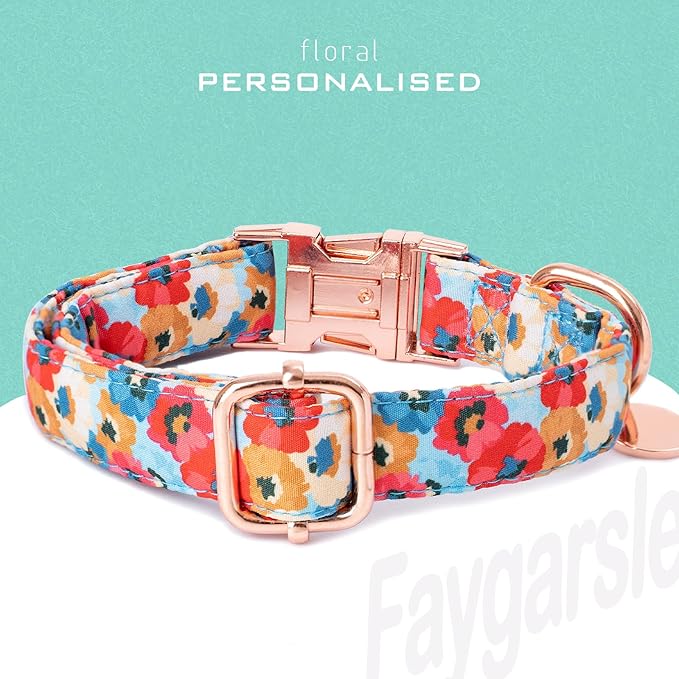 Faygarsle Colorful Pattern Dog Collar for Small Medium Large Dogs Cute Puppy Collars for Female Dogs Floral Dog Collars for Summer Spring Wedding Necklace Girl Dog Collar M