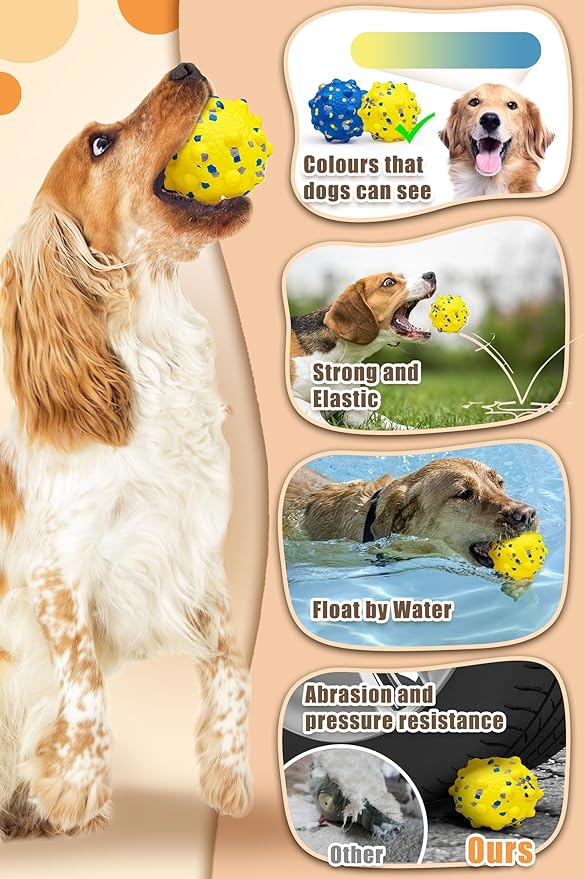 Moonorange Dog Tennis Balls for Aggressive Chewers, Indestructible Durable Bouncy Interactive Toy for Dogs Fetch Game Lightweight Floating Outdoor Training(2 Yellow Point+ 2 Blue Circle Large)