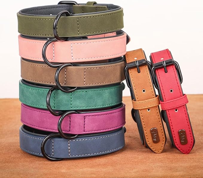 Didog Soft Padded PU Leather Dog Collar, Breathable and Adjustable Dog Collar for Large Dogs, Comfortable for Daily Walk, Light Brown, XL Fit Neck 17-21"(44-71 lbs)