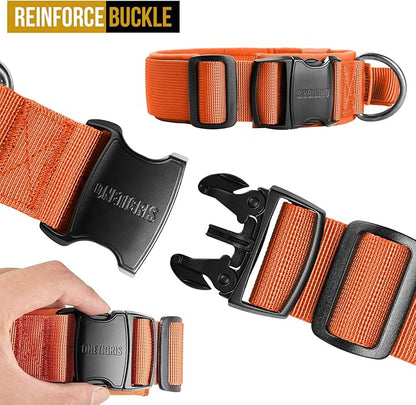 OneTigris Tough Dog Collars, Tactical Dog Collar with Handle, Milltary Adjustable Dog Collar with Heavy Duty Metal Buckle for Training (Large(Pack of 1), Orange)