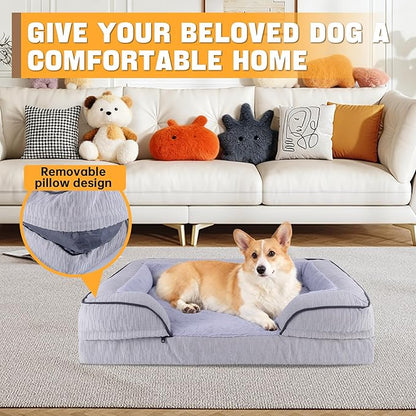 Orthopedic Dog Bed for Extra Large Dogs, 42x30 Inch Waterproof Egg Crate Memory Foam Dogs Bed with Zipper Top and Washable Cover, Nonslip Bottom for Living Room, Dark Grey