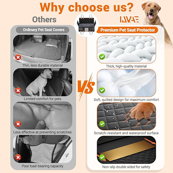 IJVAE Hard Bottom Car Seat Cover for Dog swith Removable Soft Blankets,Scratch-Proof and Anti-Slip Car Dog Hammock for Large Dogs Brown for Car, SUV