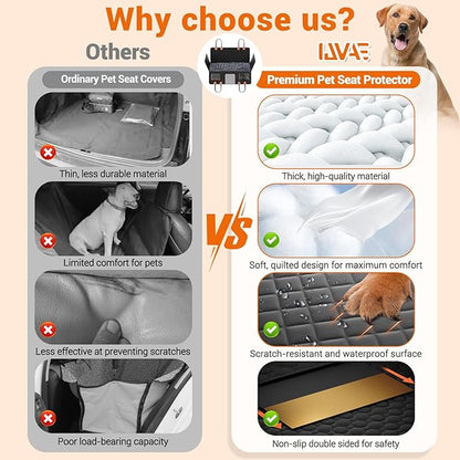 IJVAE Hard Bottom Car Seat Cover for Dog swith Removable Soft Blankets,Scratch-Proof and Anti-Slip Car Dog Hammock for Large Dogs Brown for Car, SUV