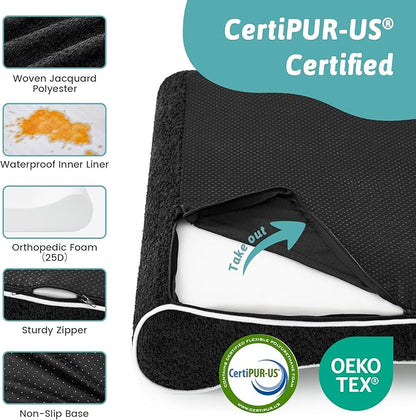 Orthopedic Dog Bed for Extra Large Dogs up to 140 lbs - Removable Washable Cover with Waterproof Lining, Cotton-Polyester Blend Boat-Shaped Lounger Mattress, XL(51x36x8in), Black