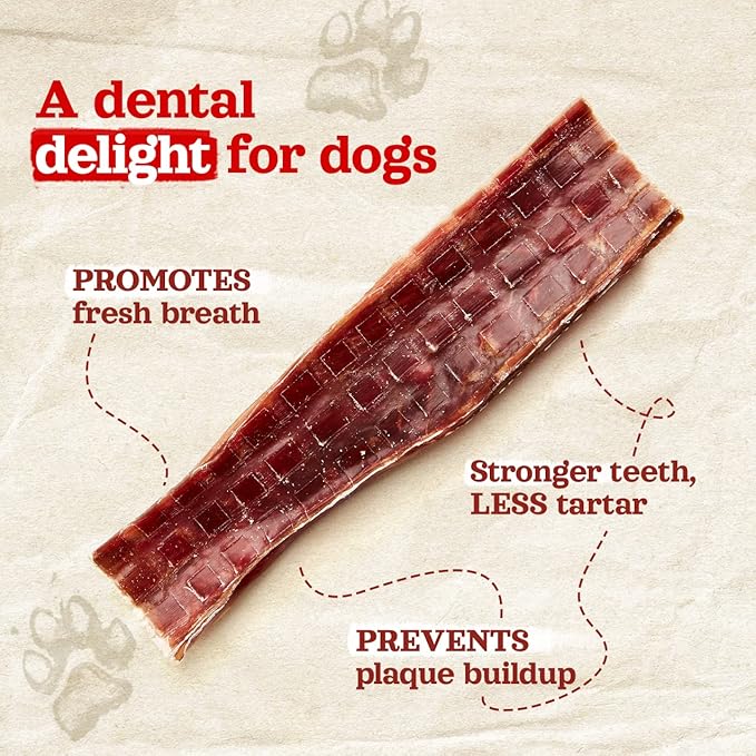 Natural Farm Beef Jerky Gullet Sticks Flat - 5-Inch (20-Pack), Grass-fed Beef, Glucosamine & Chondroitin, Rich Flavor, Highly Digestible, Chewy Yet Tender