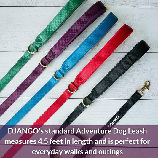 DJANGO Adventure Dog Leash – Strong, Comfortable, and Stylish Dog Leash with Solid Brass Hardware and Padded Handle - Designed for Outdoor Adventures and Everyday Use (Plum Purple)